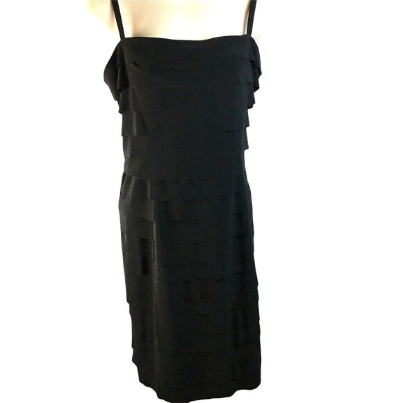 Little Black Evening Dress Evan Picone Tier Straps Mid Thigh Length Size 8 u - Picture 4 of 12